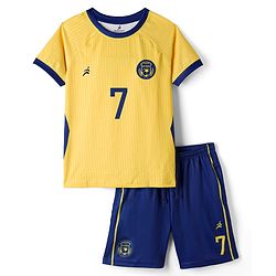 Pine Active Knit Half Raglan Sleeves Football Theme  Printed T-Shirt & Shorts Set - Yellow
