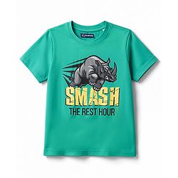 Pine Kids 100% Cotton Knit Half Sleeves Rhino Text & Camouflage Printed T-Shirt & Pyjama Night Suit - Green