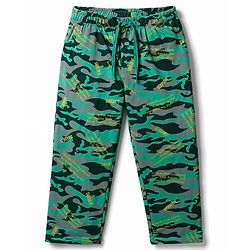Pine Kids 100% Cotton Knit Half Sleeves Rhino Text & Camouflage Printed T-Shirt & Pyjama Night Suit - Green