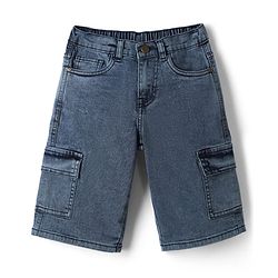 Pine Kids Denim Woven Shorts with Cargo Pockets - Aqua Blue