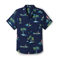 Pine Kids Woven Half Sleeves Shirt with Tropical Theme Print - Blue