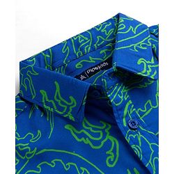 Pine Kids Cotton Knit Printed Shirt with Half Sleeves and Dragon Print - Blue
