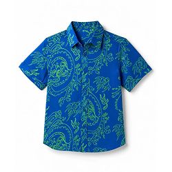 Pine Kids Cotton Knit Printed Shirt with Half Sleeves and Dragon Print - Blue