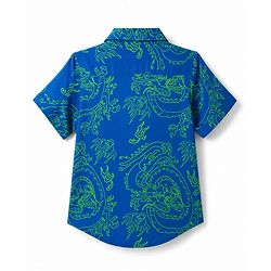 Pine Kids Cotton Knit Printed Shirt with Half Sleeves and Dragon Print - Blue