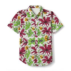 Pine Kids Viscose Knit Half Sleeves Printed Shirt with Floral Print - Green