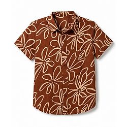 Pine Kids Viscose Knit Half Sleeves Floral Printed Shirt - Brown