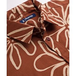 Pine Kids Viscose Knit Half Sleeves Floral Printed Shirt - Brown