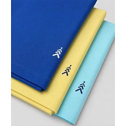 Pine Kids Cotton Lycra Knit Above Knee Length Cycling Shorts Pack of 3 - Blue, Light Blue & Yellow