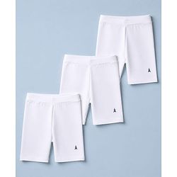 Pine Kids Cotton Lycra Knit Solid Cycling Shorts Pack of 3 - White