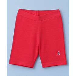 Pine Kids Cotton Blend Knit Solid Cycling Shorts with Chevron Embroidery Pack of 3 - Red White & Pink