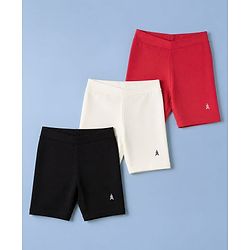 Pine Kids Cotton Lycra Knit Above Knee Length Cycling Shorts Assorted Pack of 3 - Red White & Black