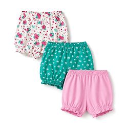 Pine Kids Cotton Elastane Knit Floral Printed Bloomers Pack of 3 - Pink Green  & White