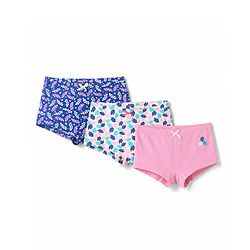 Pine Kids Cotton Elastane Knit Leaves Printed Bloomers Pack Of 3 - Pink Blue & White
