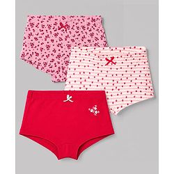 Pine Kids Cotton Elastane Knit Floral Printed Panties Pack of 3 - Red & Pink
