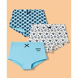 Pine Kids Cotton Elastane Knit Hearts Printed Panties Pack of 3 - Light Blue