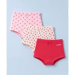 Pine Kids Cotton Elastane Knit Solid Bloomers With Floral Print Pack of 3 - Pink White