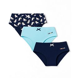 Pine Kids Cotton Elastane Knit Unicorn Printed Panties Pack Of 3 - Navy & Light Blue