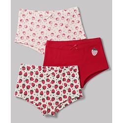 Pine Kids Cotton Elastane Knit Panties With Strawberry Print Pack of 3 - Red Pink White