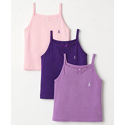 Pine Kids Cotton Lycra Knit Sleeveless Slips with Bow Applique Pack of 3 - Purple & Blue