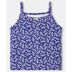 Pine Kids Cotton Lycra Knit Solid Slips With Floral Print Pack of 3 - Pink Neavy Blue