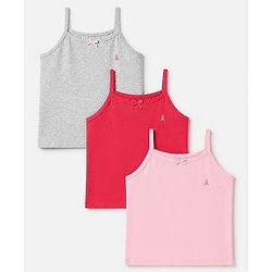 Pine Kids Cotton Lycra Knit Sleeveless Solid Slips Pack of 3 - Pink Red Grey