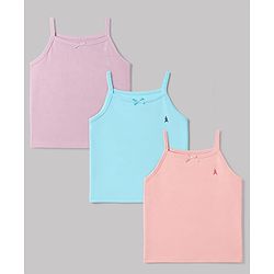 Pine Kids Cotton Lycra Knit Sleeveless Solid Colour Slips Pack of 3 - Pink Aqua & Lavender