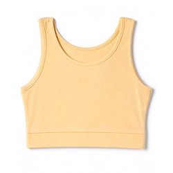 Pine Kids Cotton Lycra Knit Sleeveless Sports Bra with Brand Logo Print Assorted Pack of 3 - Yellow Grey & Blue