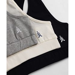 Pine Kids Cotton Lycra Knit Solid Sleeveless Bralettes - White Grey & Black