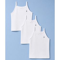 Pine Kids Cotton Lycra Knit Sleeveless Solid Slips Pack Of 3 - White