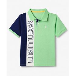 Pine Kids Cotton Knit T-Shirts with Half Sleeves and Limitless Text Print - Light Green