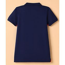 Pine Kids 100% Cotton Knit Half Sleeves Polo T-Shirts with Shark Embroidery Color Block - Navy Blue