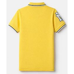 Pine Kids Cotton Knit Polo T-Shirts with Half Sleeves and Spirit Text Print in Yellow