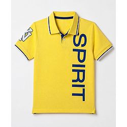 Pine Kids Cotton Knit Polo T-Shirts with Half Sleeves and Spirit Text Print in Yellow