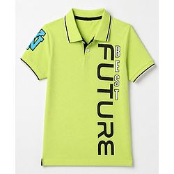 Pine Kids Cotton Knit Polo T-Shirt with Half Sleeves and Best Future Text Print in Green