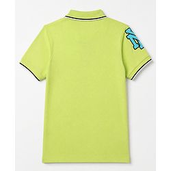 Pine Kids Cotton Knit Polo T-Shirt with Half Sleeves and Best Future Text Print in Green