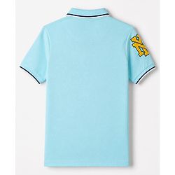 Pine Kids Cotton Knit Polo T-Shirt with Half Sleeves and Player 2.0 Text Print - Blue