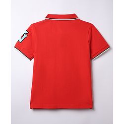 Pine Kids Cotton Knit Polo T-Shirt with Half Sleeves and Athletic Text Print - Red