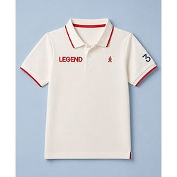 Pine Kids Cotton Knit Polo T-Shirt with Half Sleeves and Legend Text Print - White