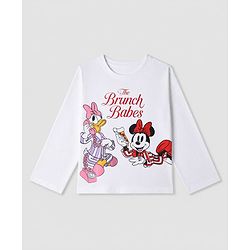 Pine Kids Disney 100% Cotton Single Jersey Knit Full Sleeves T- Shirt & Pyjama Night Suit With Minnie & Friends Graphic Print in White