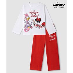 Pine Kids Disney 100% Cotton Single Jersey Knit Full Sleeves T- Shirt & Pyjama Night Suit With Minnie & Friends Graphic Print in White