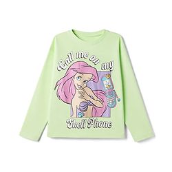 Pine Kids Disney 100% Cotton Single Jersey Knit Full Sleeves T-Shirt & Pajama Night Suit with Call Me on My Shell Phone Text & Ariel Graphic Print - Light Green, Purple