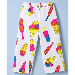 Pine Kids Cotton Knit Half Sleeves Co-Ords Shirt & Capri Night Suit with Ice-Cream Print - White