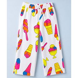 Pine Kids Cotton Knit Half Sleeves Co-Ords Shirt & Capri Night Suit with Ice-Cream Print - White