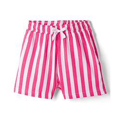 Pine Kids Cotton Knit Half Sleeves T-Shirt & Striped Shorts Night Suit With Text Print - Pink