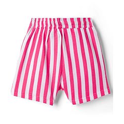Pine Kids Cotton Knit Half Sleeves T-Shirt & Striped Shorts Night Suit With Text Print - Pink