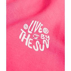 Pine Kids Cotton Knit Half Sleeves T-Shirt & Striped Shorts Night Suit With Text Print - Pink