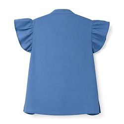 Pine Kids Woven Half Frill Sleeves Floral Embroidered Top - Blue