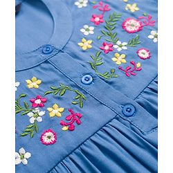 Pine Kids Woven Half Frill Sleeves Floral Embroidered Top - Blue