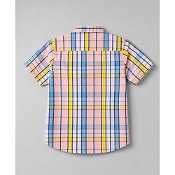 Pine Kids Cotton Woven Half Sleeves Checks Shirts and T-Shirt with Enjoy Beach Paradise Print - Pink