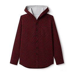 Pine Kids Cotton Woven Hooded Shirt with Full Sleeves and Buffalo Checks Print -Dark  Red